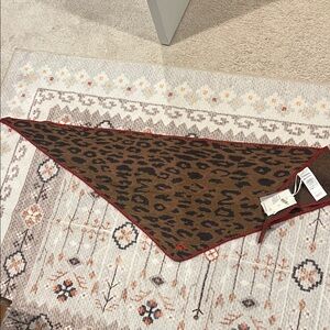 Damson Madder Leopard Print Triangle Scarf with Red Trim